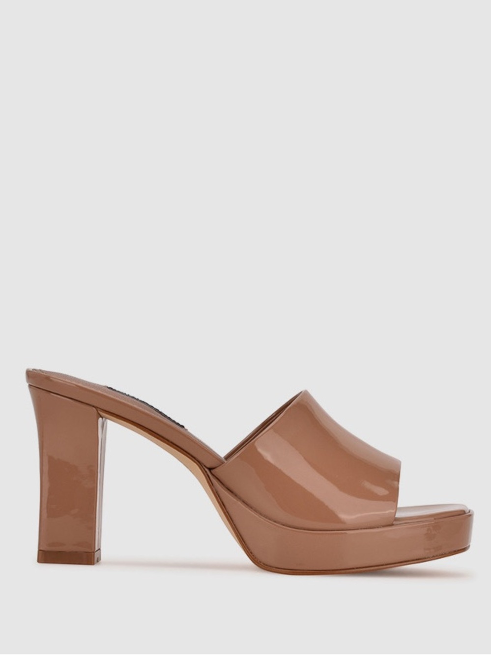 Nine West Behot Patent Platform Mules Tan Nude Chunky Block Heel 8.5